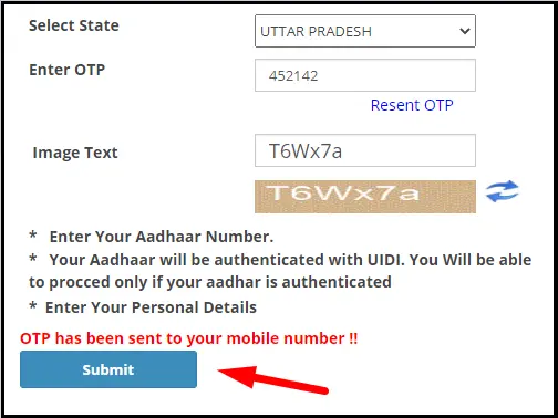 Verify OTP For UP Farmer Registration Online